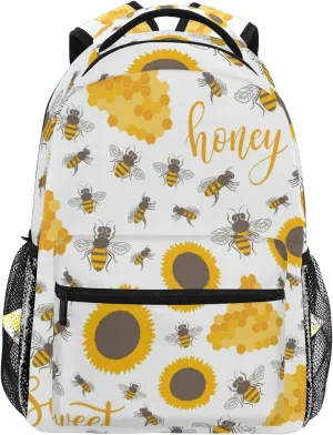 Yellow Sunflowers Bees Honey Sweet Backpacks Travel Laptop Daypack School Bags for Teens Men Women