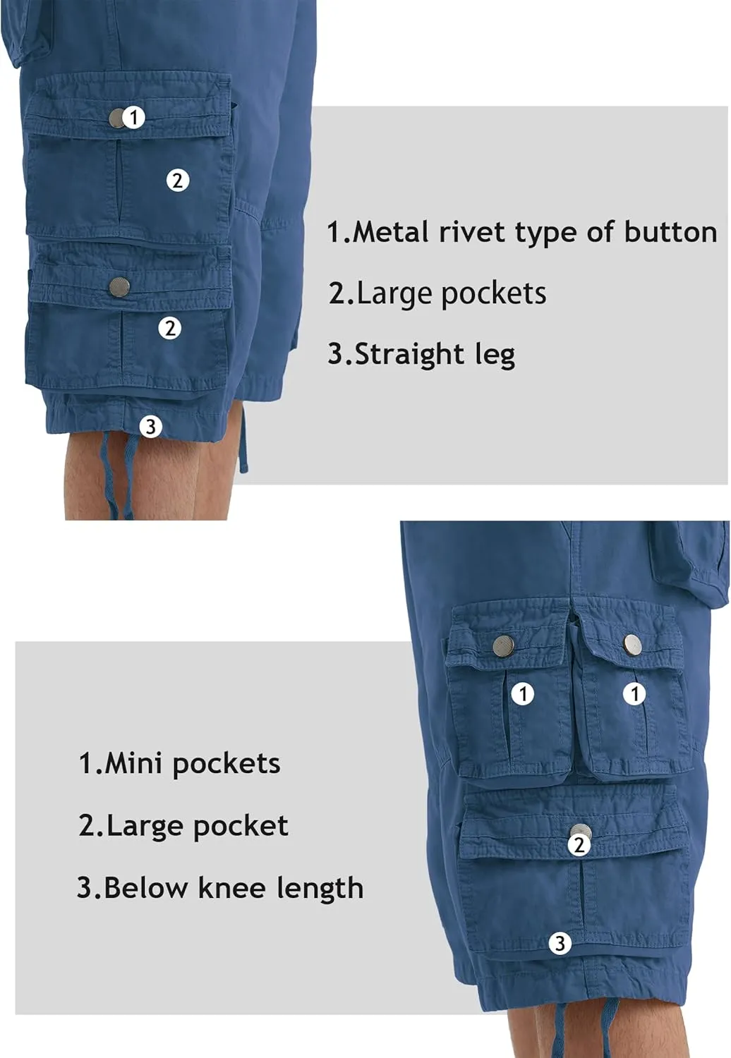 YGREYG Mens Cargo Shorts Long Capri Below The Knee Shorts 3/4 Relaxed Fit Long Shorts with Pockets