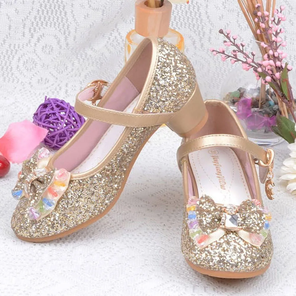 YING LAN Girl's Princess Cosplay Performance Shoes Sequins Wedding Party Dress Shoes Low Heeled Mary Jane