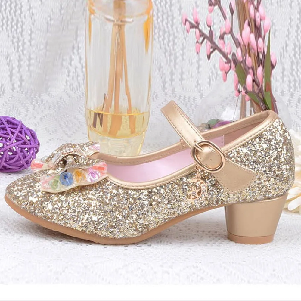 YING LAN Girl's Princess Cosplay Performance Shoes Sequins Wedding Party Dress Shoes Low Heeled Mary Jane