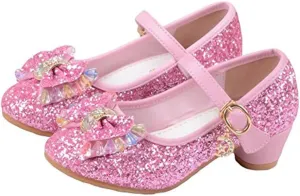 YING LAN Girl's Princess Cosplay Performance Shoes Sequins Wedding Party Dress Shoes Low Heeled Mary Jane