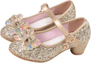 YING LAN Girl's Princess Cosplay Performance Shoes Sequins Wedding Party Dress Shoes Low Heeled Mary Jane