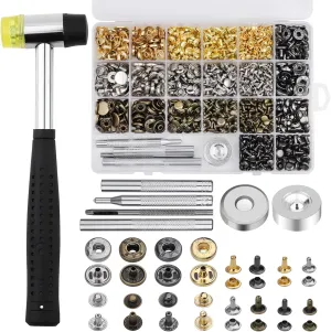 Yizzvb 320 Pcs Leather Rivets Kit, 60 Pcs Leather Snap Fasteners, 2 Size Leather Rivets Double Cap Rivet Kit, Double-Sided Nylon Hammer, 5 Pcs Installation Tools for Leather DIY Projects