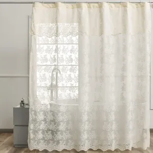 YJ YANJUN Ivory Lace Shower Curtain - Shabby Chic Flower Shower Curtain with Attached Valance, Luxury Lace Shower Curtain for Bathroom, Farmhouse Shower Curtains, 72 x 72 Inch, Light Beige