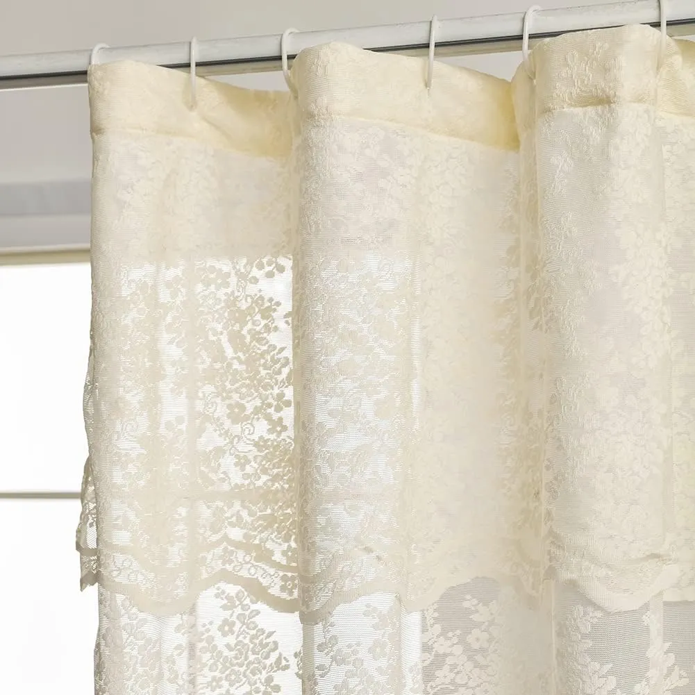 YJ YANJUN Ivory Lace Shower Curtain - Shabby Chic Flower Shower Curtain with Attached Valance, Luxury Lace Shower Curtain for Bathroom, Farmhouse Shower Curtains, 72 x 72 Inch, Light Beige