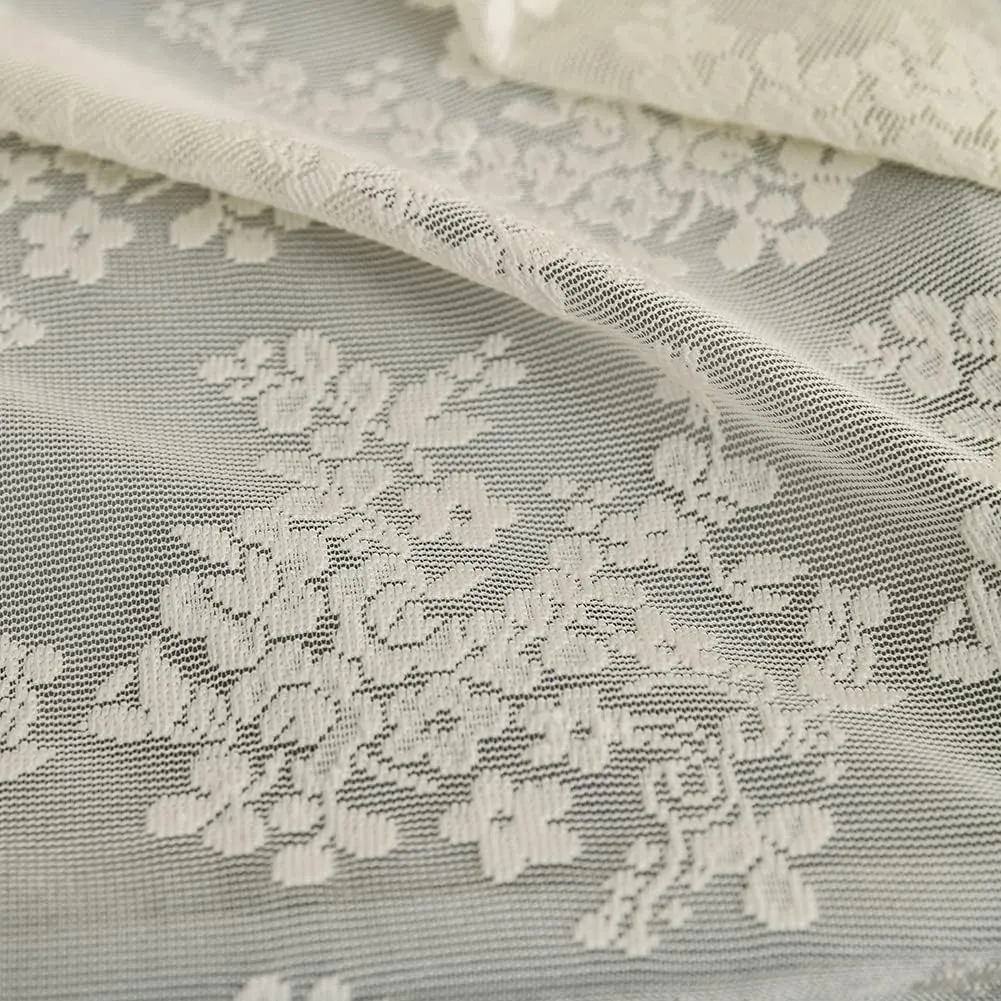 YJ YANJUN Ivory Lace Shower Curtain - Shabby Chic Flower Shower Curtain with Attached Valance, Luxury Lace Shower Curtain for Bathroom, Farmhouse Shower Curtains, 72 x 72 Inch, Light Beige