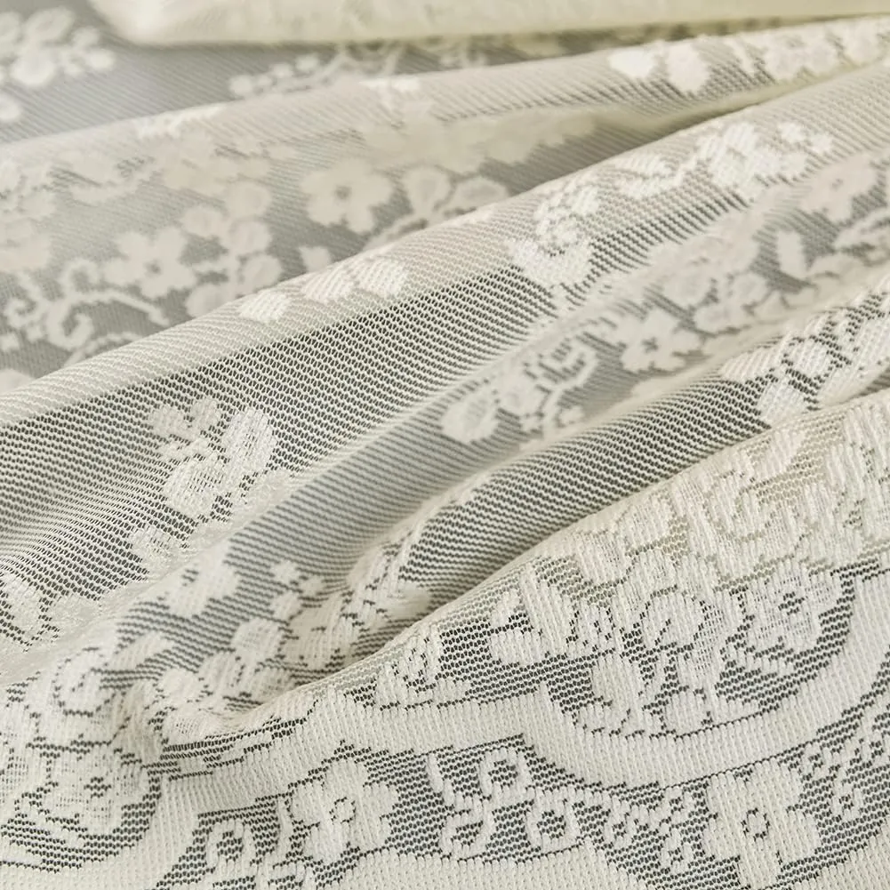 YJ YANJUN Ivory Lace Shower Curtain - Shabby Chic Flower Shower Curtain with Attached Valance, Luxury Lace Shower Curtain for Bathroom, Farmhouse Shower Curtains, 72 x 72 Inch, Light Beige