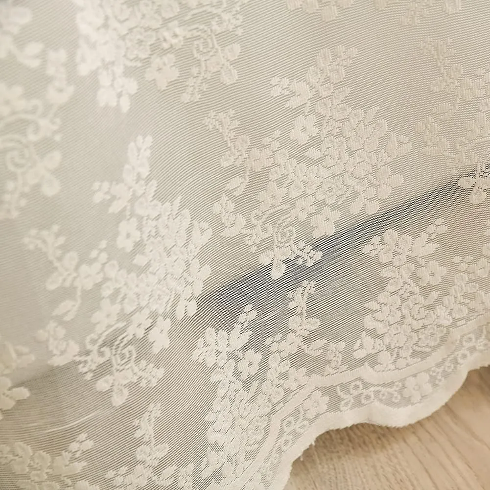YJ YANJUN Ivory Lace Shower Curtain - Shabby Chic Flower Shower Curtain with Attached Valance, Luxury Lace Shower Curtain for Bathroom, Farmhouse Shower Curtains, 72 x 72 Inch, Light Beige