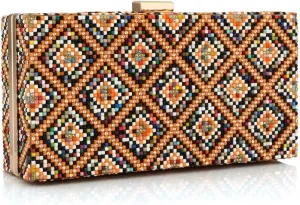 YYW Clutch Purse for Women Cash Money Purse Rhinestone Handbags Evening Clutch Box Bag with Detachable Chain Strap