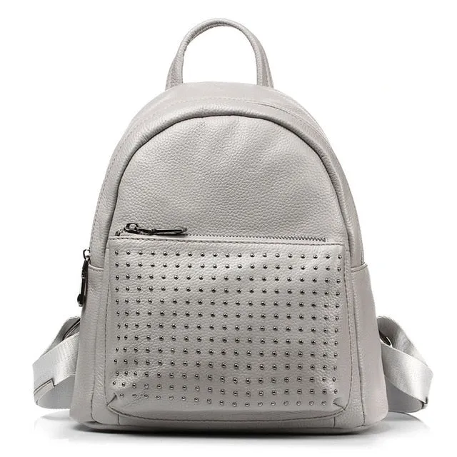 Zency 100% Genuine Leather Holiday Women Backpack With Rivet Preppy Style Schoolbag For Girls Fashion Travel Knapsack Taro Pink