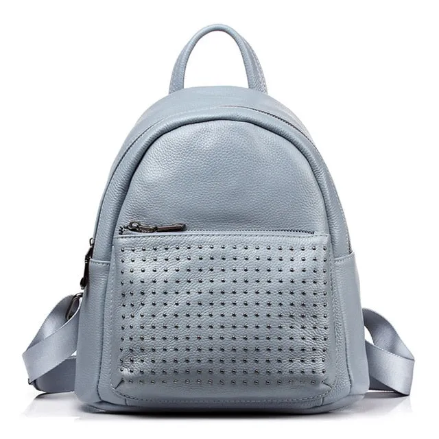 Zency 100% Genuine Leather Holiday Women Backpack With Rivet Preppy Style Schoolbag For Girls Fashion Travel Knapsack Taro Pink