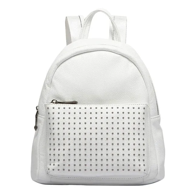 Zency 100% Genuine Leather Holiday Women Backpack With Rivet Preppy Style Schoolbag For Girls Fashion Travel Knapsack Taro Pink