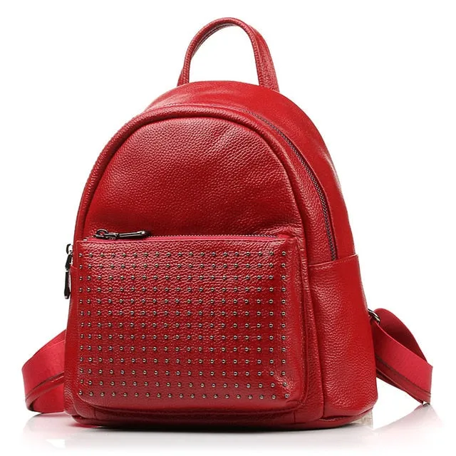 Zency 100% Genuine Leather Holiday Women Backpack With Rivet Preppy Style Schoolbag For Girls Fashion Travel Knapsack Taro Pink