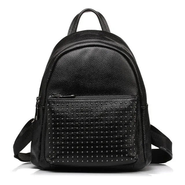 Zency 100% Genuine Leather Holiday Women Backpack With Rivet Preppy Style Schoolbag For Girls Fashion Travel Knapsack Taro Pink