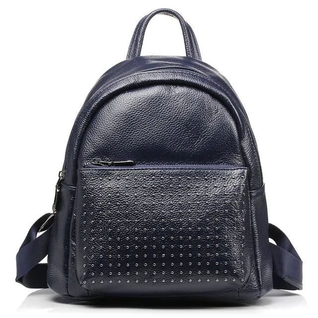Zency 100% Genuine Leather Holiday Women Backpack With Rivet Preppy Style Schoolbag For Girls Fashion Travel Knapsack Taro Pink