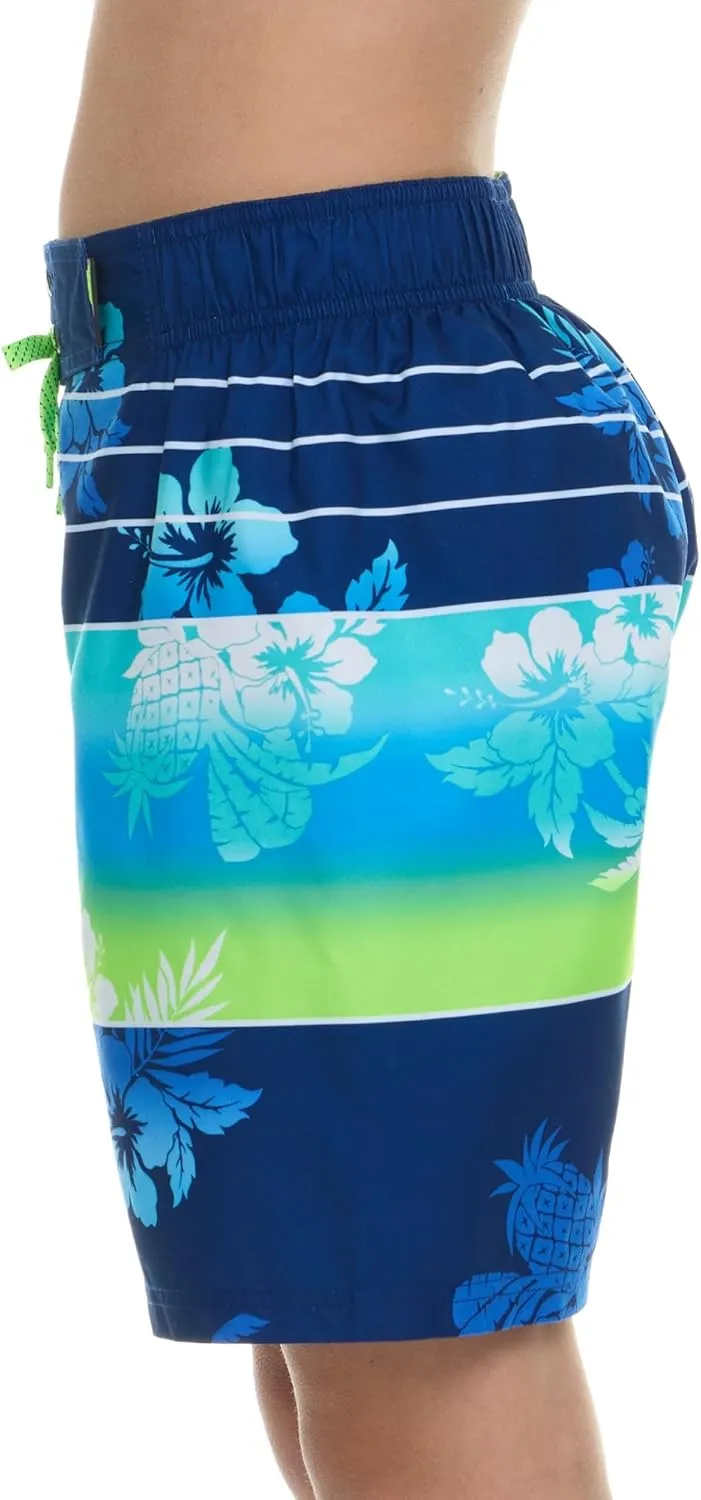 ZeroXposur Boys Swim Trunks with Compression Liner and Goggles, Quick Dry Swim Shorts