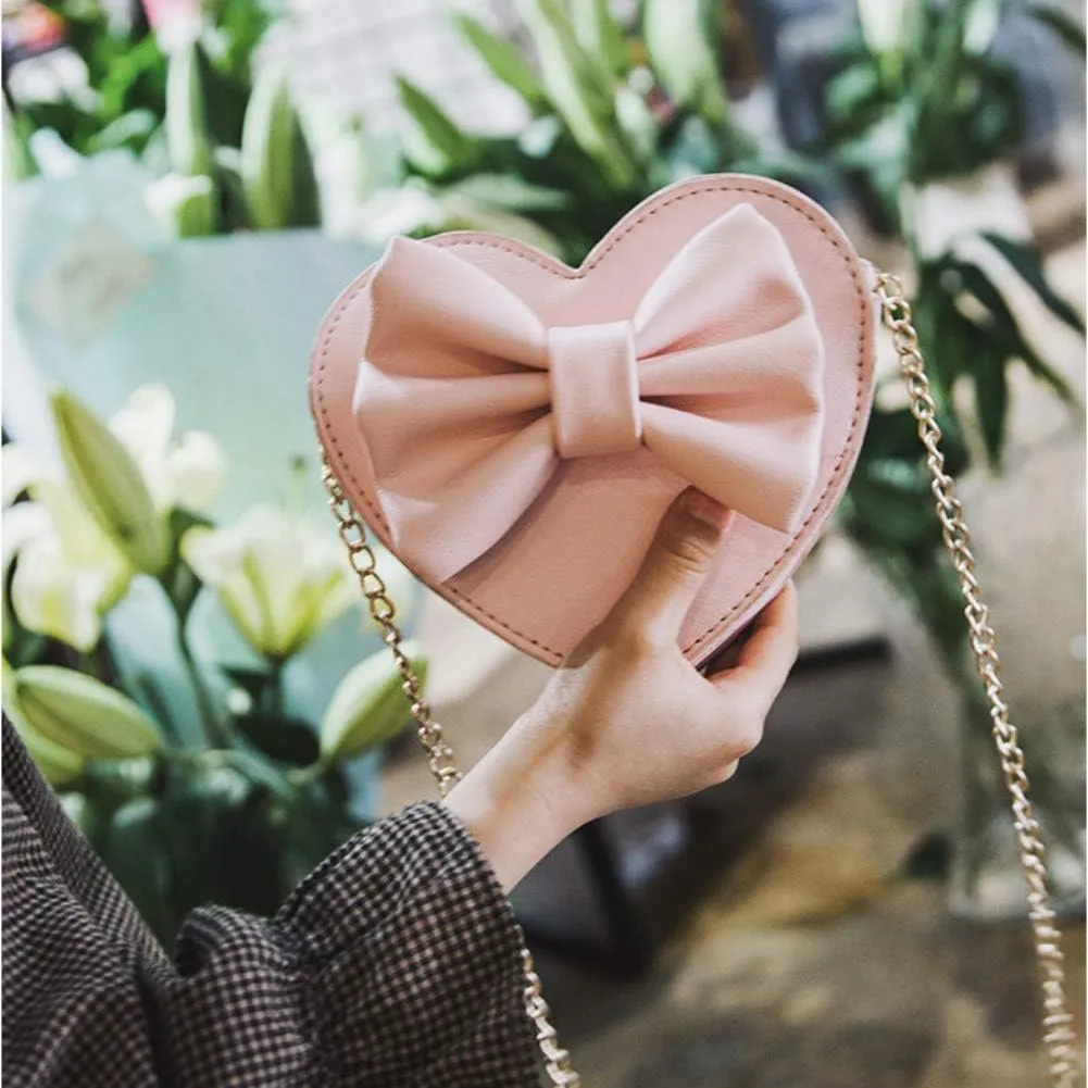 ZGMYC Cute Heart-shaped Crossbody Purse Bowknot Shoulder Bag Satchel for Little Girls Toddlers