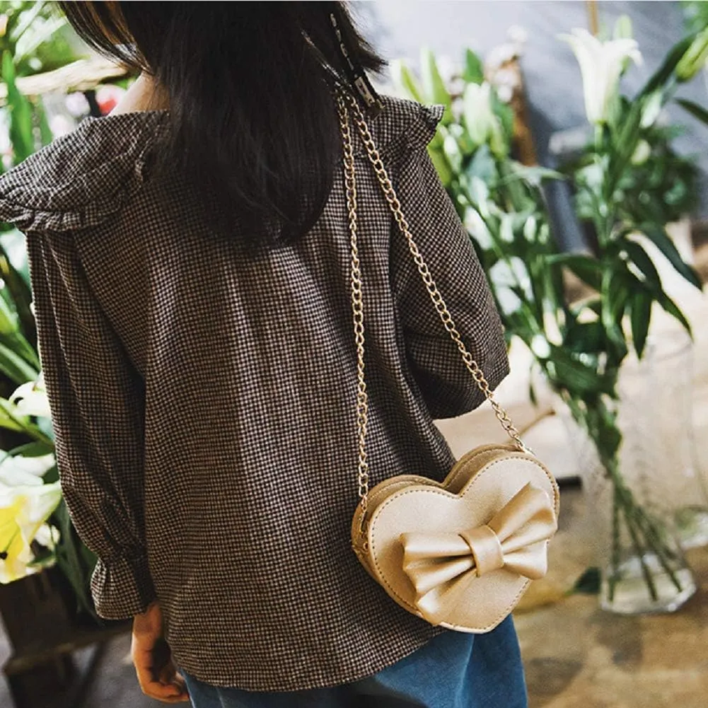ZGMYC Cute Heart-shaped Crossbody Purse Bowknot Shoulder Bag Satchel for Little Girls Toddlers