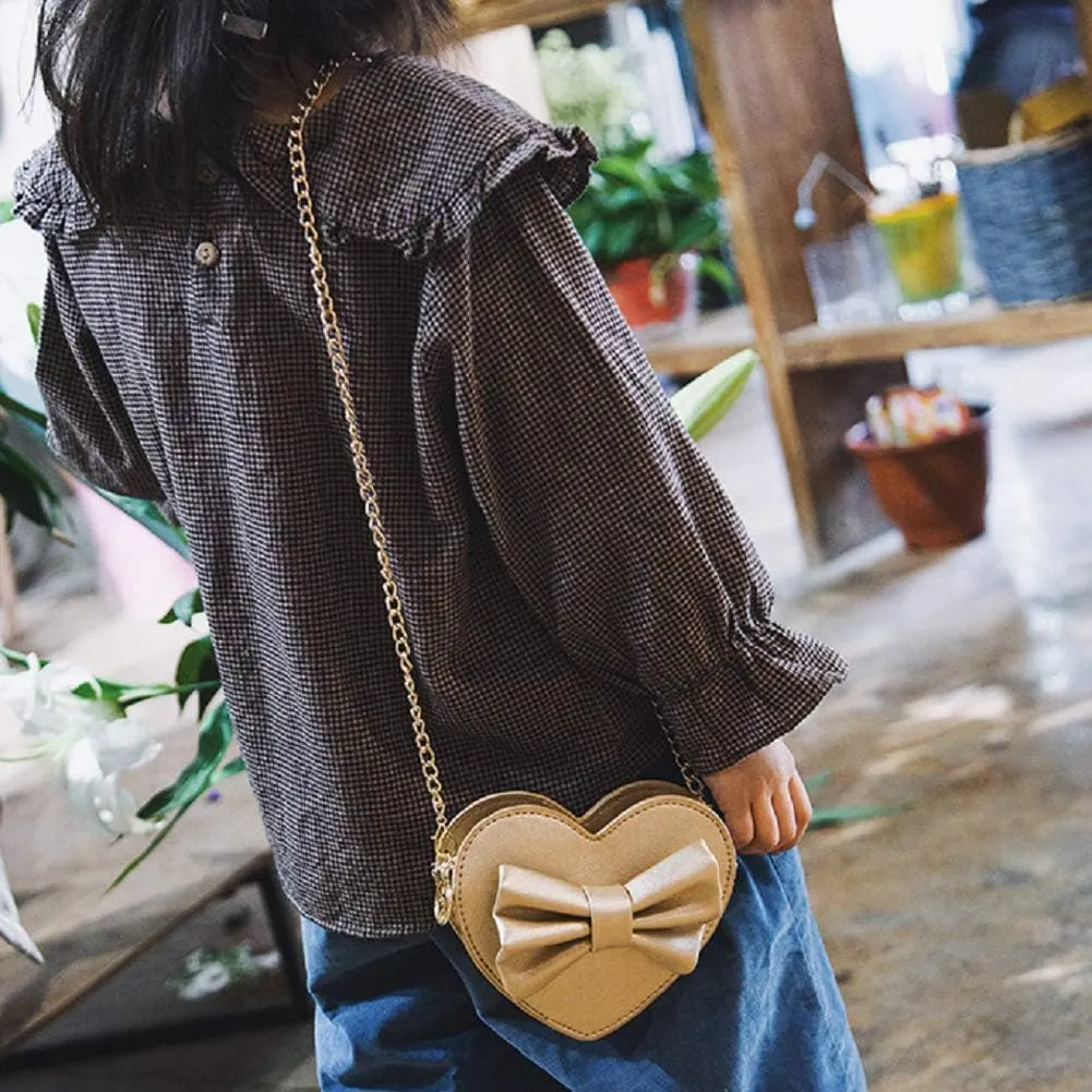 ZGMYC Cute Heart-shaped Crossbody Purse Bowknot Shoulder Bag Satchel for Little Girls Toddlers