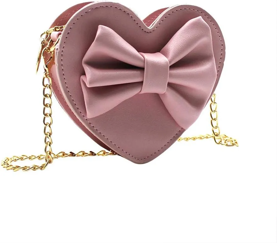 ZGMYC Cute Heart-shaped Crossbody Purse Bowknot Shoulder Bag Satchel for Little Girls Toddlers