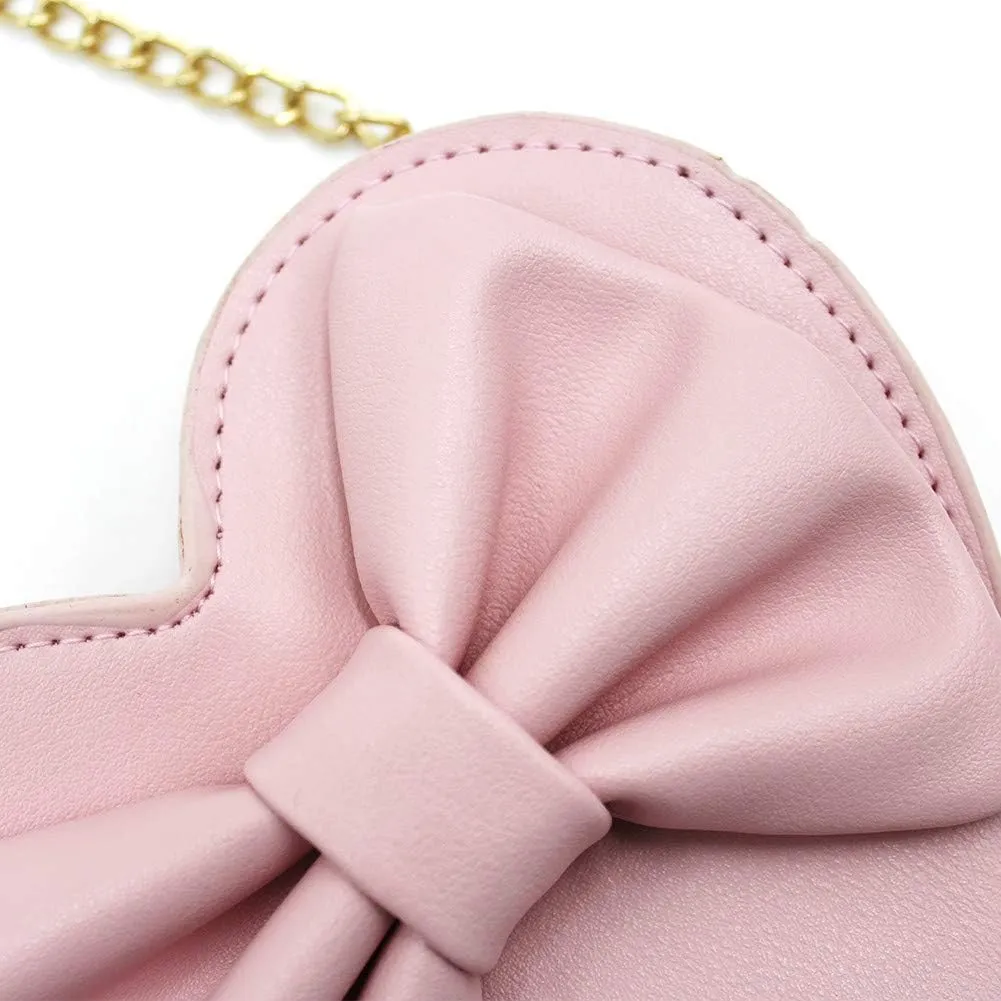 ZGMYC Cute Heart-shaped Crossbody Purse Bowknot Shoulder Bag Satchel for Little Girls Toddlers