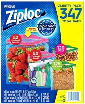 Ziploc Bags 52 Gallon, 50 Quart, 120 Snack, 125 Sandwich (347 Count)