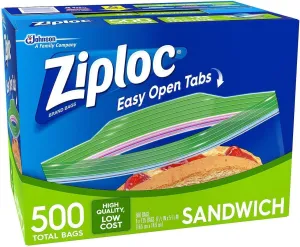 Ziploc Easy Open Tabs Sandwich Bags 125 Count (Pack of 4)
