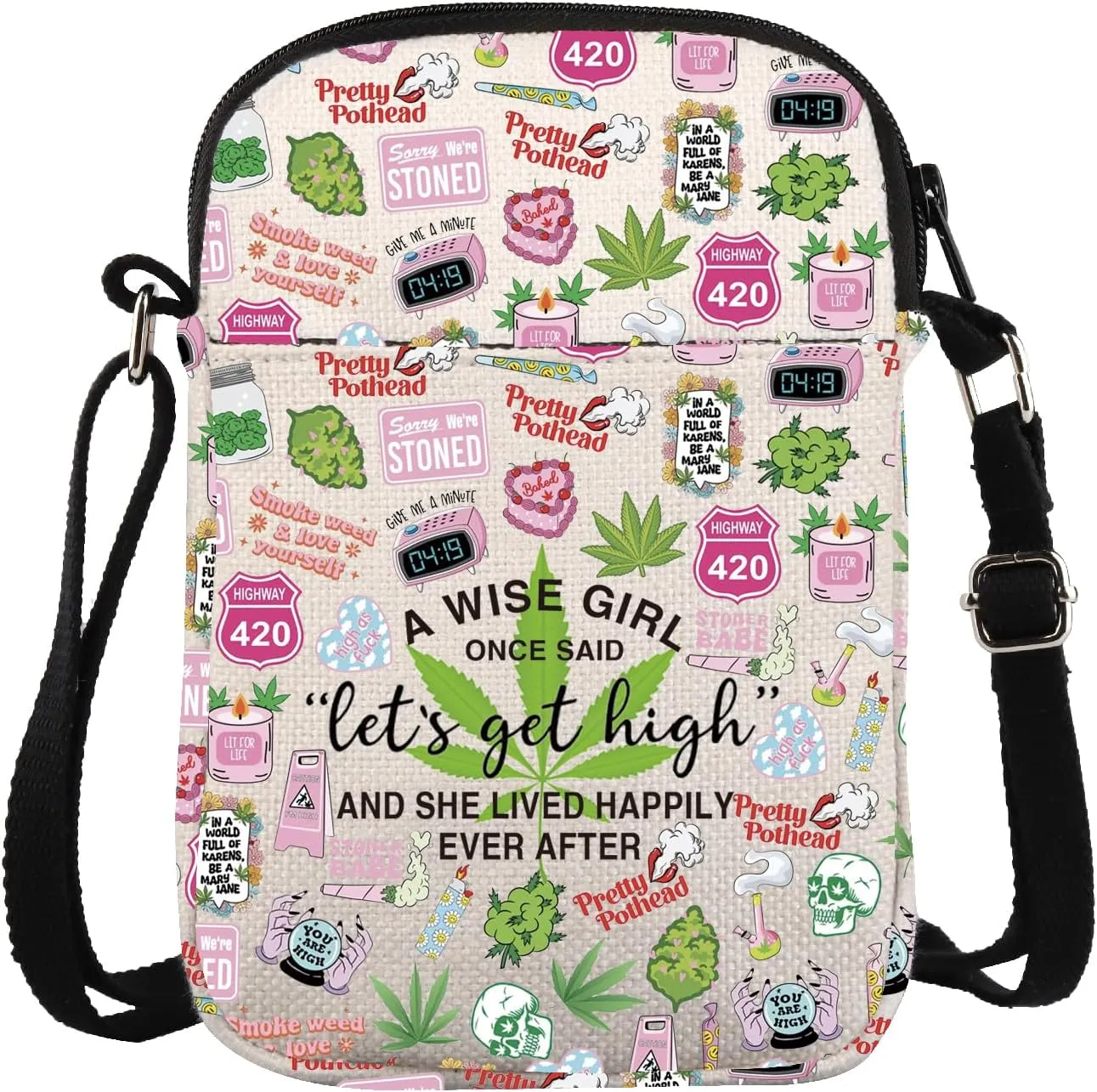 ZJXHPO Marijuana Weed Leaves Cross Body Bag Let's Get High Messenger Bag Weed Shoulder Bag 420 Gift