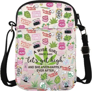 ZJXHPO Marijuana Weed Leaves Cross Body Bag Let's Get High Messenger Bag Weed Shoulder Bag 420 Gift