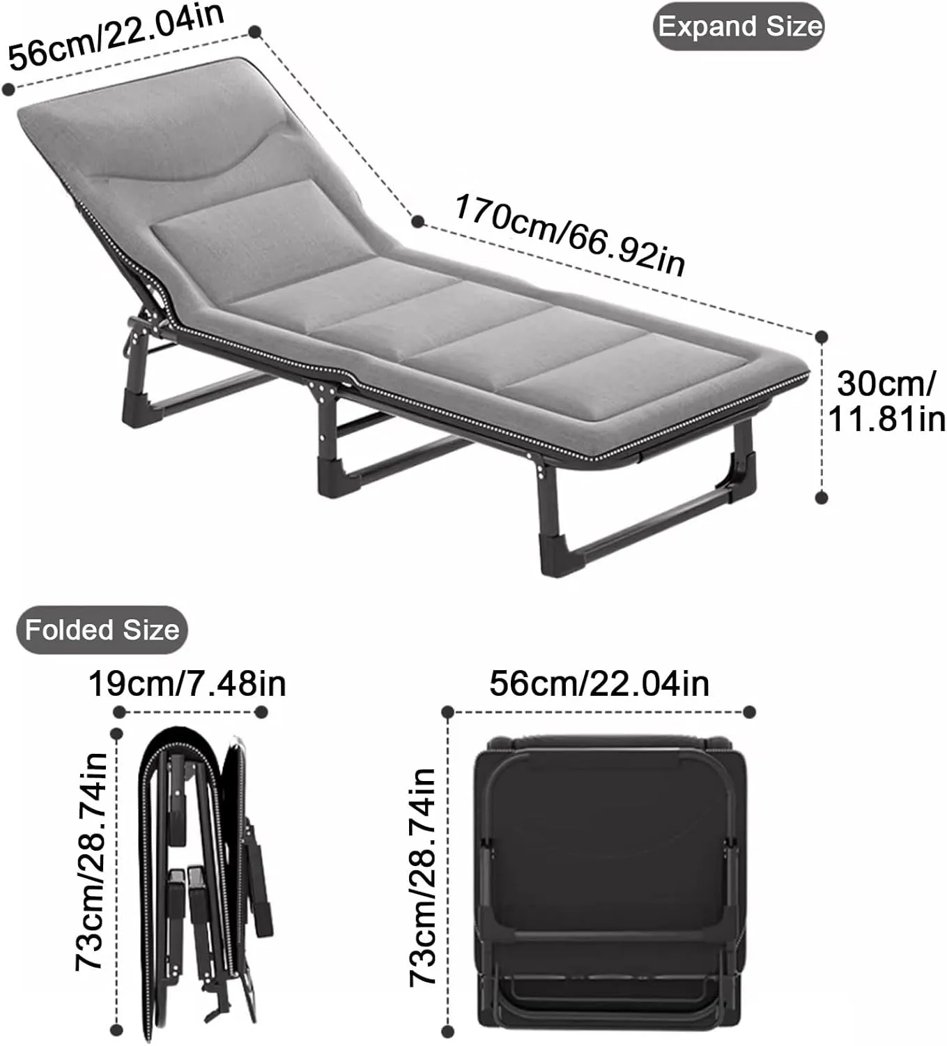 ZTGL D,170x56cm, Camping Cot for Adults, Office Nap Folding Lounge Chairs, Sunbathing Lounge Chairs, Camping Lounge Chair, Portable Patio Recliner Chair, Outdoor Lounge Chair