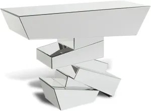 ZURI Furniture Modern Naxos Console Table Mirrored Glass Finish Sharp Geometric Design