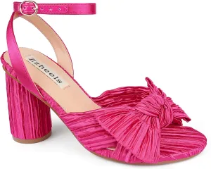 Zzheels Women's Bow Knot Heeled Sandals Open Toe High Block Ankle Strap Chunky Heels Bride Wedding Shoes