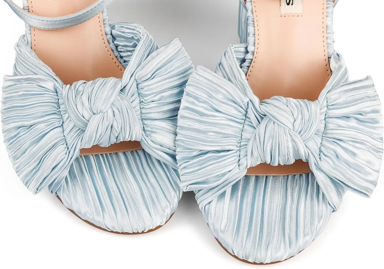 Zzheels Women's Bow Knot Heeled Sandals Open Toe High Block Ankle Strap Chunky Heels Bride Wedding Shoes