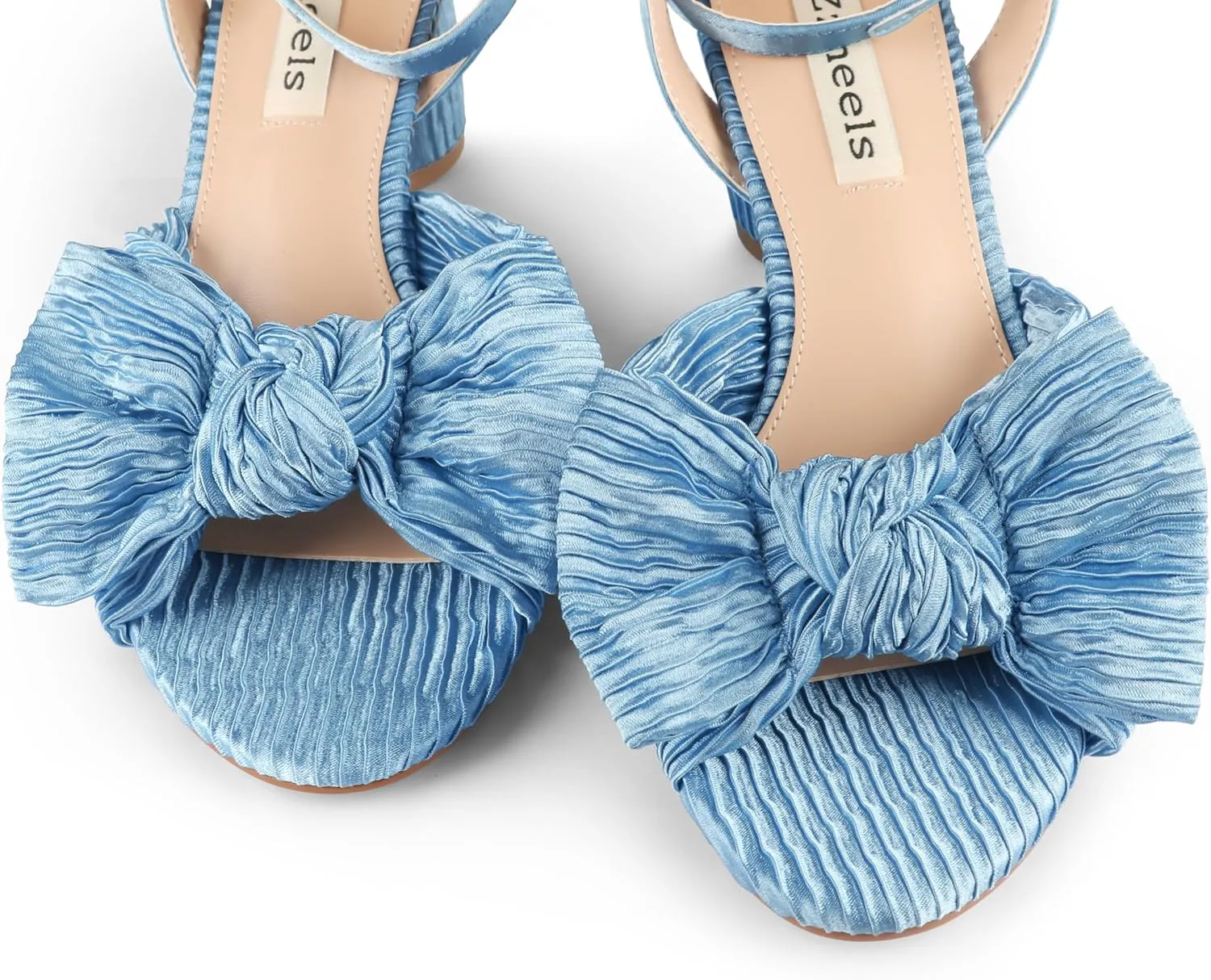 Zzheels Women's Bow Knot Heeled Sandals Open Toe High Block Ankle Strap Chunky Heels Bride Wedding Shoes