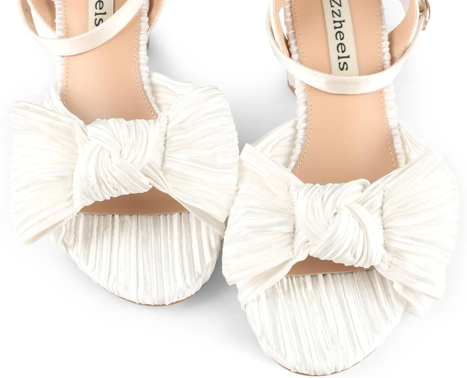 Zzheels Women's Bow Knot Heeled Sandals Open Toe High Block Ankle Strap Chunky Heels Bride Wedding Shoes