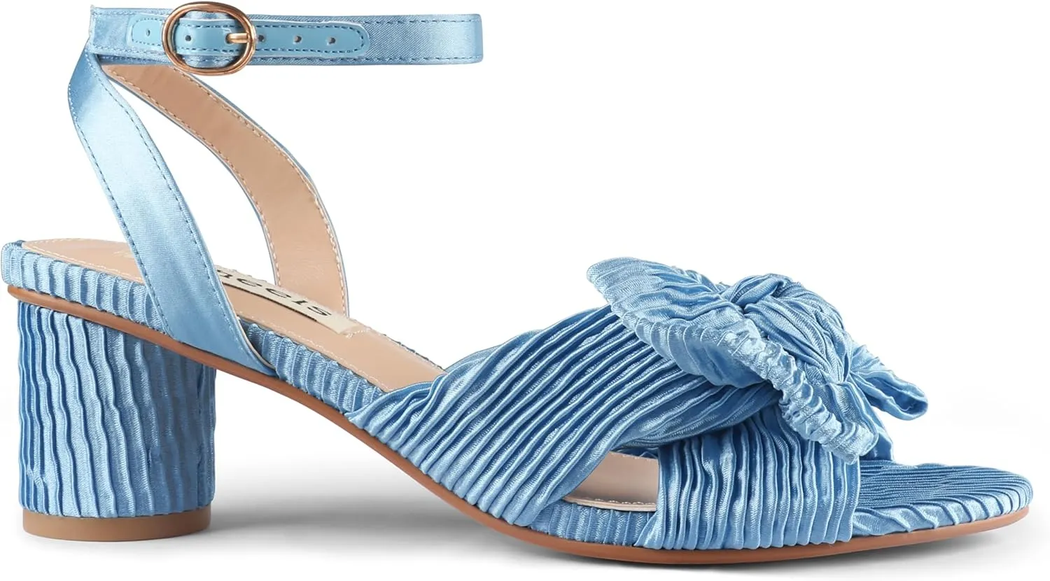 Zzheels Women's Bow Knot Heeled Sandals Open Toe High Block Ankle Strap Chunky Heels Bride Wedding Shoes
